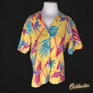 Dannkenny yellow and pink floral button-up shirt